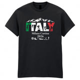 Italy Winter Sports Skiing 2026 Adult T-Shirt Snowboarding Skating Italian Winter Mountain Tee
