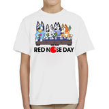 Red Nose Day Kids T-Shirt Bluey Dog Book Day Father's Family Tee