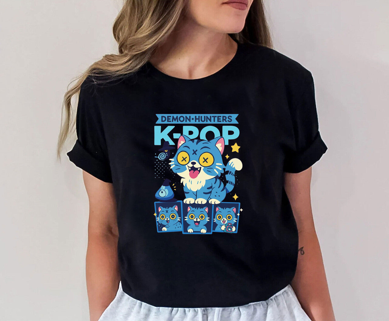 Cute Kpop Tiger Adult Kids T-Shirt Blue Tiger And Grey Bird Tee Funny Anime Shirt Korean Idol Fan Gift