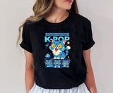Cute Kpop Tiger Adult Kids T-Shirt Blue Tiger And Grey Bird Tee Funny Anime Shirt Korean Idol Fan Gift