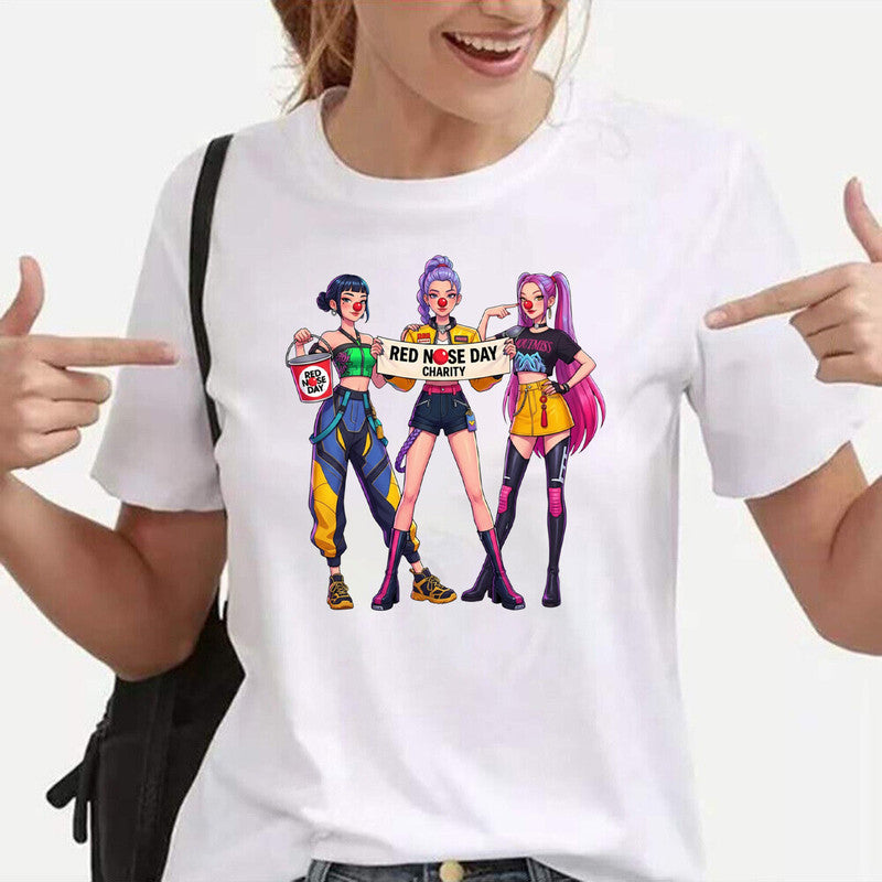 K-Pop Red Nose Day Adult Kids T-Shirt Girls Demon Huntrix School Costume Charity Top Tee