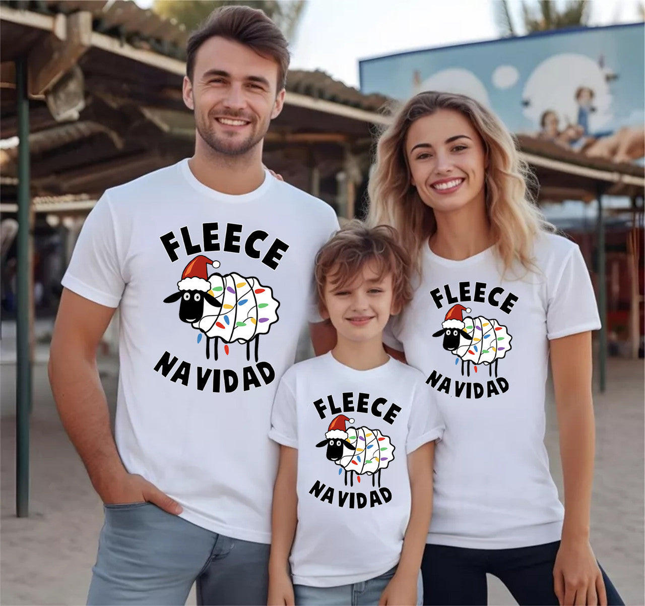 Fleece Navidad Adult Kids T-Shirt Christmas Sheep Santa Tee