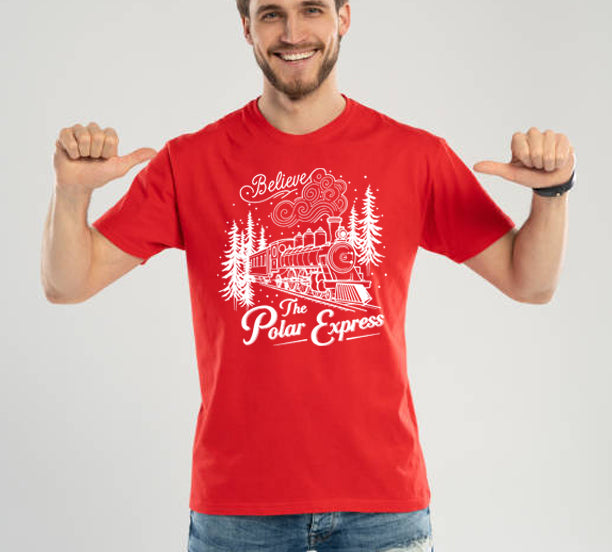 Polar Express Adult Kids T-Shirt Believe Train Santa Holiday Family Matching Xmas Tee