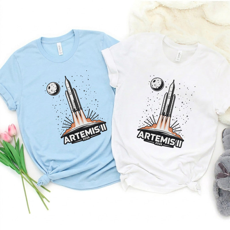 Artemis II 2026 Rocket Launch Adult Kids T-Shirt Future Moon Mission Space Exploration Science Tee