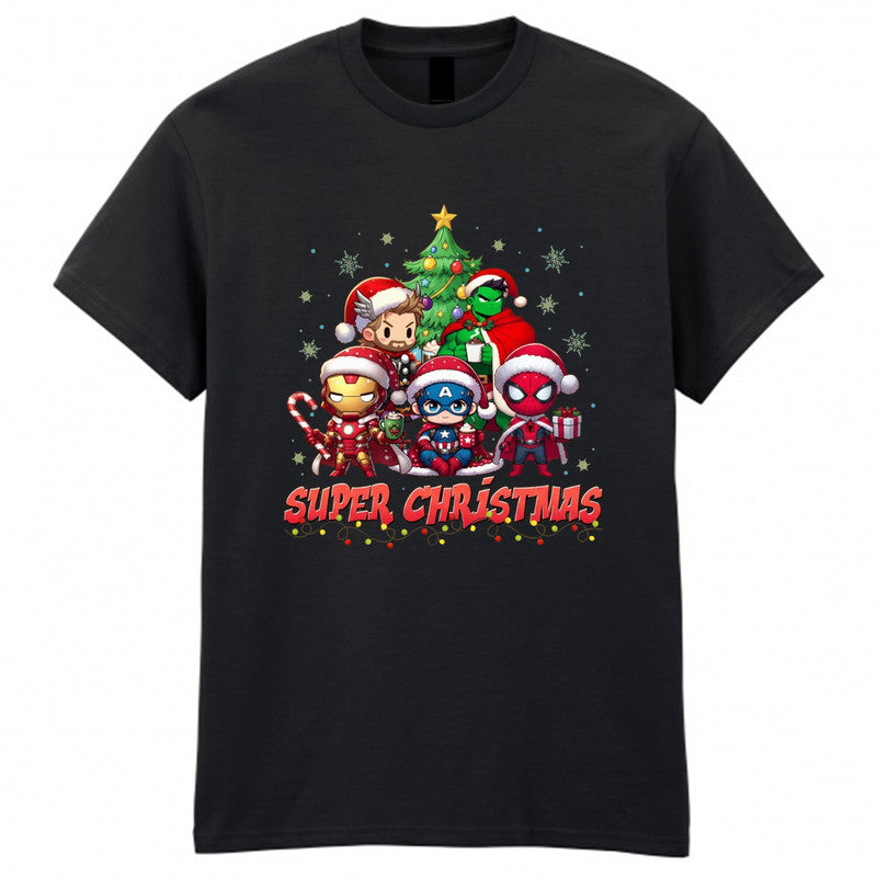 Super Heros Christmas Adult Kids T-Shirt Santa Xmas Tee