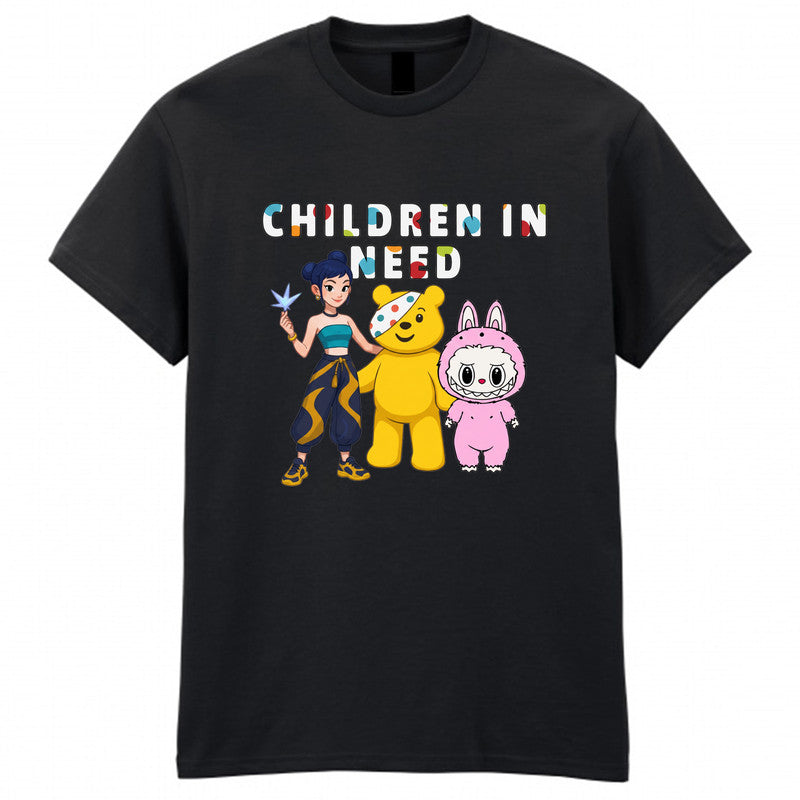 Pudsey Bear Kids T-Shirt Labubu Doll K-POP Demon Huntrix Spotty Tee
