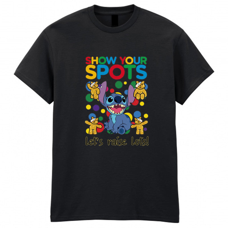 Pudsey Bear Lilo Stitch Unisex Kids t-shirt Spotty Children In Need Tee