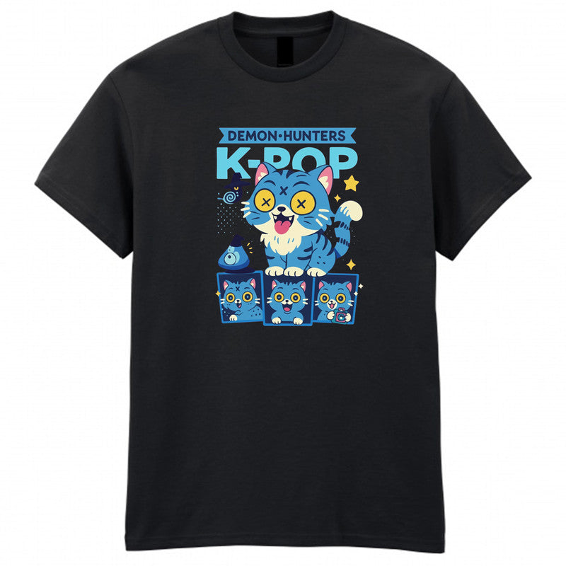 Cute Kpop Tiger Adult Kids T-Shirt Blue Tiger And Grey Bird Tee Funny Anime Shirt Korean Idol Fan Gift