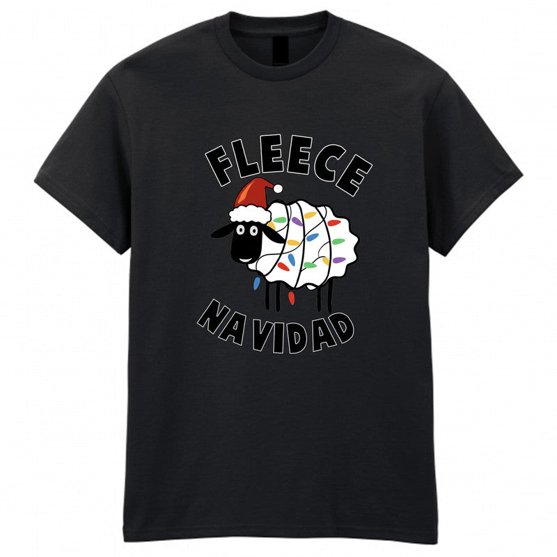 Fleece Navidad Adult Kids T-Shirt Christmas Sheep Santa Tee