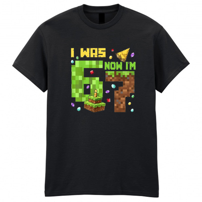 Six Seven Meme Birthday Girl Boy Funny T-Shirt I Was 6 Now I'm 7 Tee