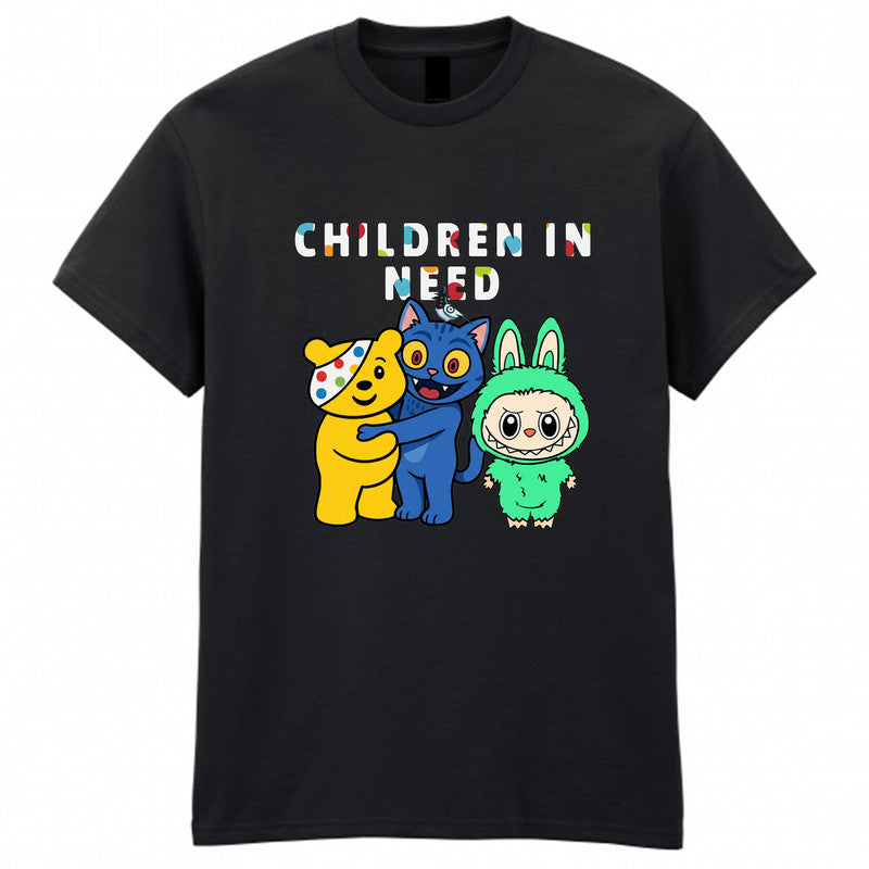 Pudsey Bear K-POP Demon Kids T-Shirt Spotty Labubu Doll Tee