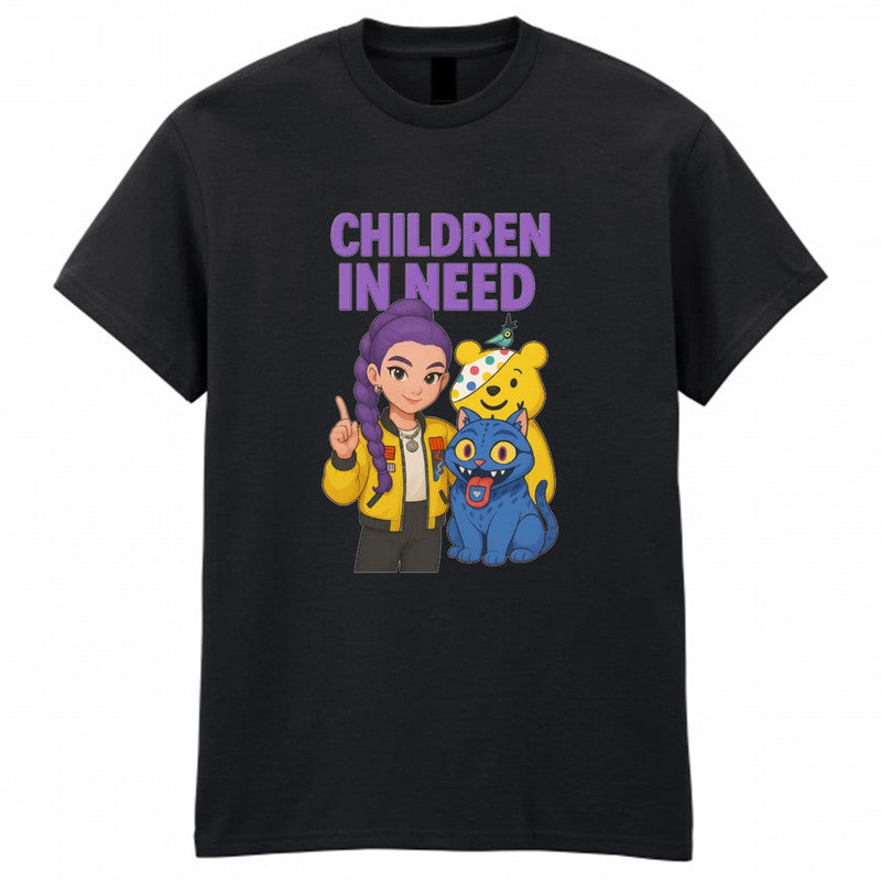 Pudsey Bear K-Pop Demon Cat Unisex Kids T-Shirt Spotty Day Tee