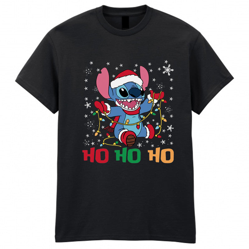 Christmas Lilo Stitch Adult Kids T-Shirt Santa Funny Xmas Tee