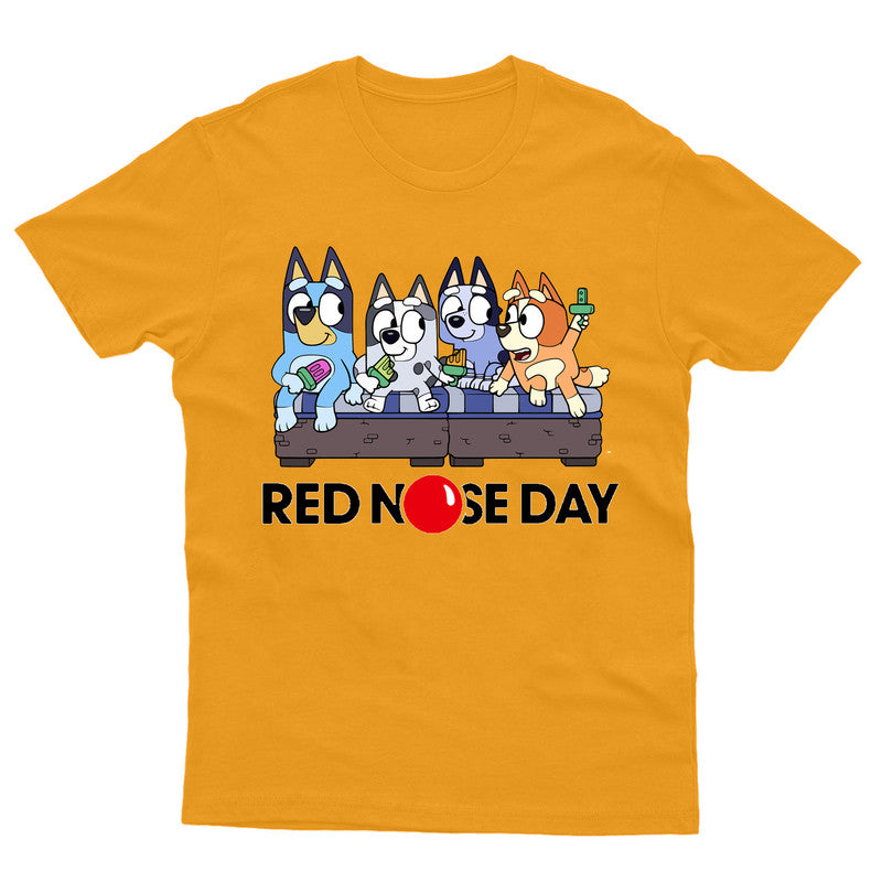 Red Nose Day Kids T-Shirt Bluey Dog Book Day Father's Family Tee