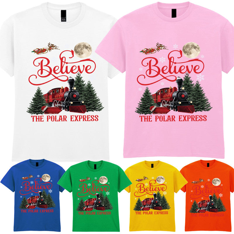 Believe Christmas Adult Kids T-Shirt Express Train Polar Xmas Tee