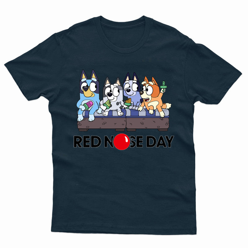 Red Nose Day Kids T-Shirt Bluey Dog Book Day Father's Family Tee