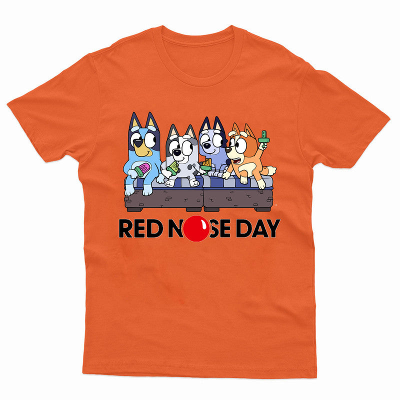 Red Nose Day Kids T-Shirt Bluey Dog Book Day Father's Family Tee