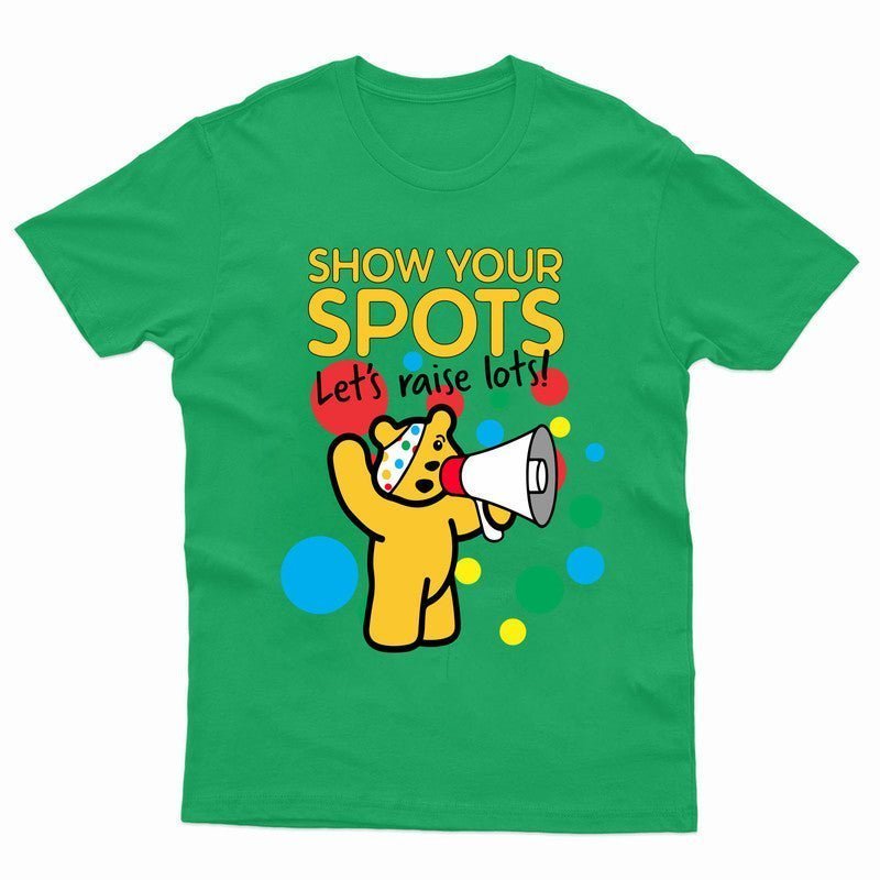 Pudsey Bear Show Your Spots 2024 Kids Tshirt Lets Raise Lots Spotty Day Boys Top - TheMonkeyTees