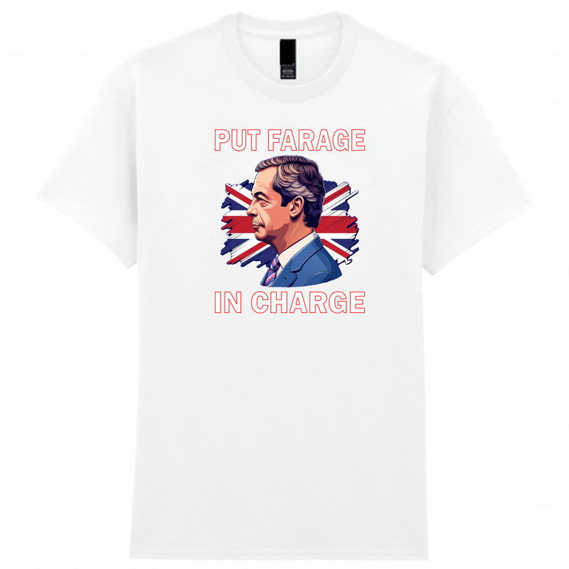 Put Farage in Charge Adult Kids T-shirt Reform UK Nigel Farage - TheMonkeyTees