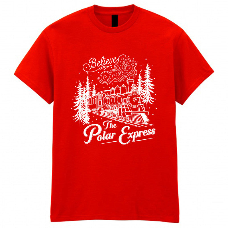 Polar Express Adult Kids T-Shirt Believe Train Santa Holiday Family Matching Xmas Tee