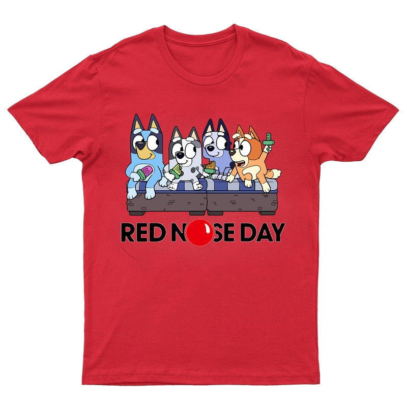 Red Nose Day Kids T-Shirt Bluey Dog Book Day Father's Family Tee
