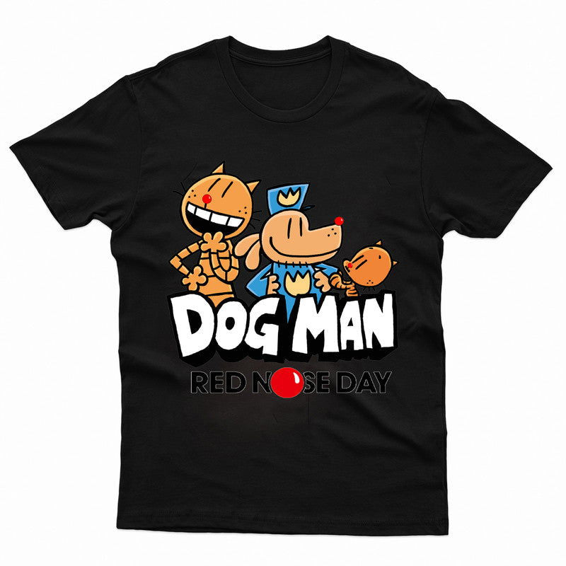 Red Nose Day Dog Man Adult Kids T-Shirt Cartoon Tee - TheMonkeyTees