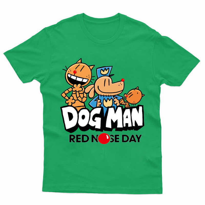 Red Nose Day Dog Man Adult Kids T-Shirt Cartoon Tee - TheMonkeyTees