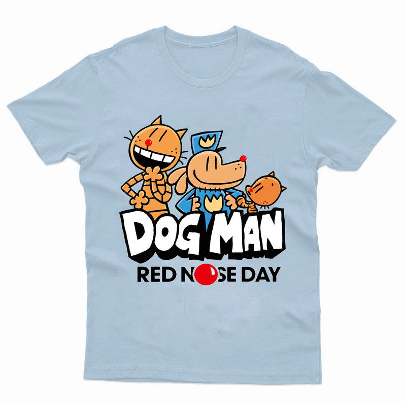 Red Nose Day Dog Man Adult Kids T-Shirt Cartoon Tee - TheMonkeyTees