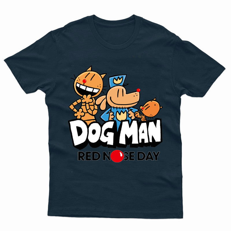 Red Nose Day Dog Man Adult Kids T-Shirt Cartoon Tee - TheMonkeyTees