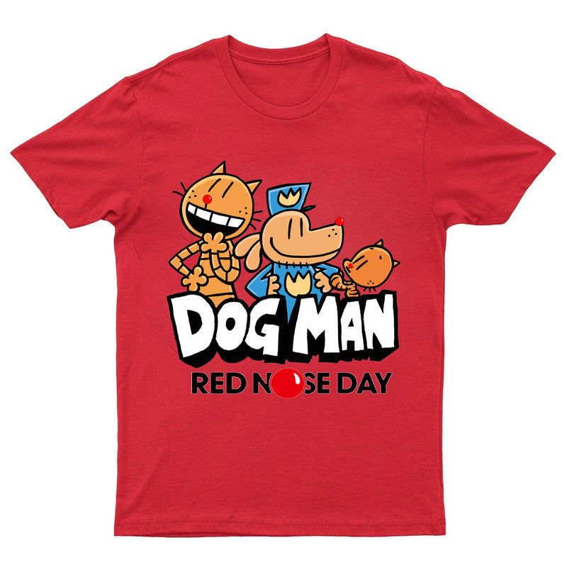 Red Nose Day Dog Man Adult Kids T-Shirt Cartoon Tee - TheMonkeyTees