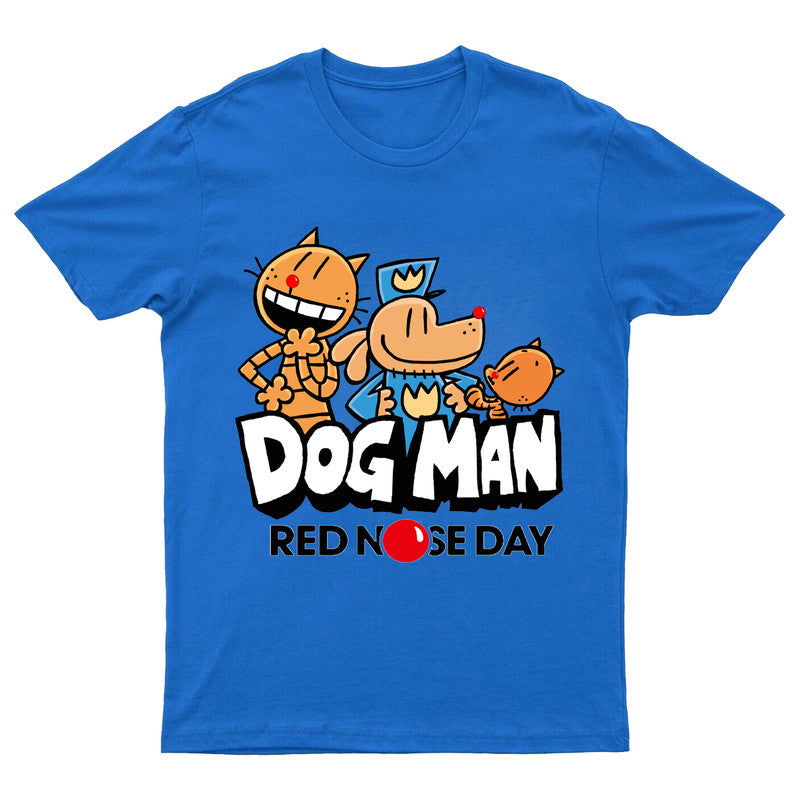 Red Nose Day Dog Man Adult Kids T-Shirt Cartoon Tee - TheMonkeyTees