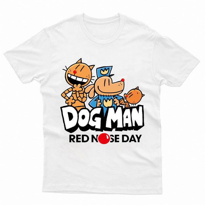 Red Nose Day Dog Man Adult Kids T-Shirt Cartoon Tee - TheMonkeyTees