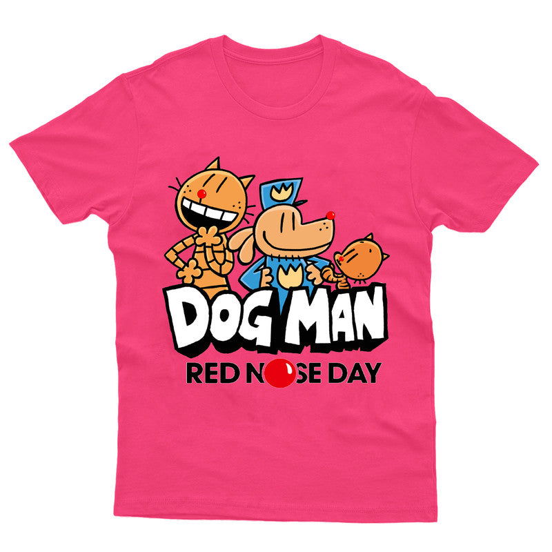 Red Nose Day Dog Man Adult Kids T-Shirt Cartoon Tee - TheMonkeyTees