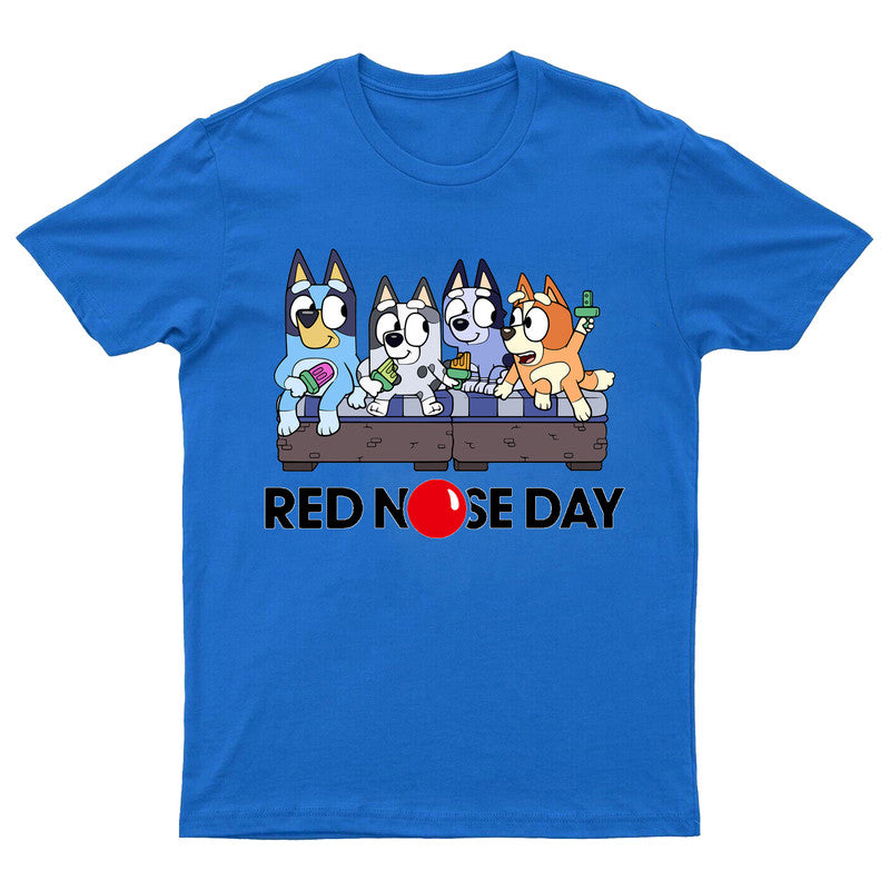 Red Nose Day Kids T-Shirt Bluey Dog Book Day Father's Family Tee