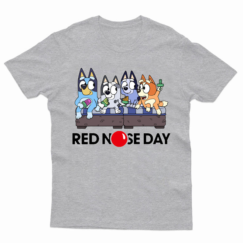 Red Nose Day Kids T-Shirt Bluey Dog Book Day Father's Family Tee