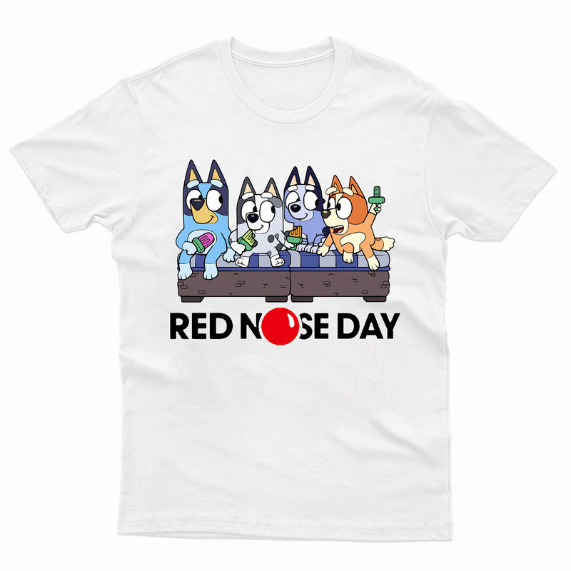 Red Nose Day Kids T-Shirt Bluey Dog Book Day Father's Family Tee