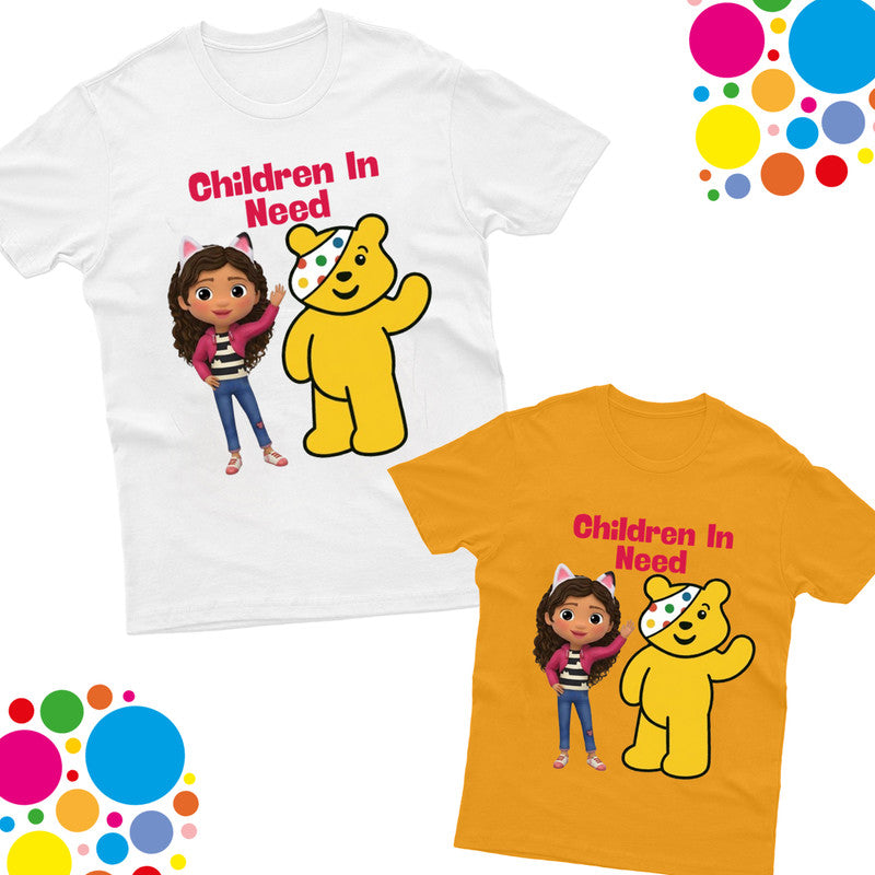 Pudsey Bear Gabbys Doll Adult Kids T-Shirt Spotty Day Tee