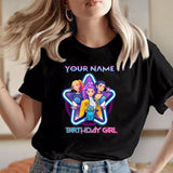 Personalised Birthday Girl T-Shirt K-Pop Demon Huntrix Pop Derpy Cat Gift Tee