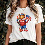 USA Winter 2026 Skiing Teddy Bear Adult Kids T-Shirt Sports  Italy Milano Cortina Tee